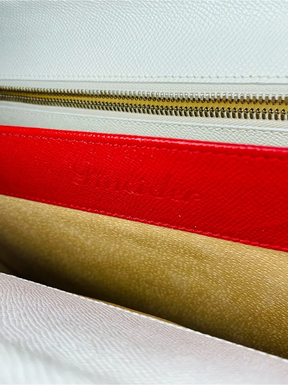 Brahmin White Structured Satchel w/ Red Trim & Silver Clasp